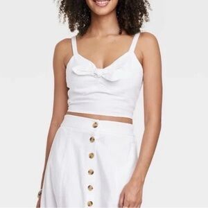 NWT Universal Thread Linen Blend Tie Front White Cropped Tank